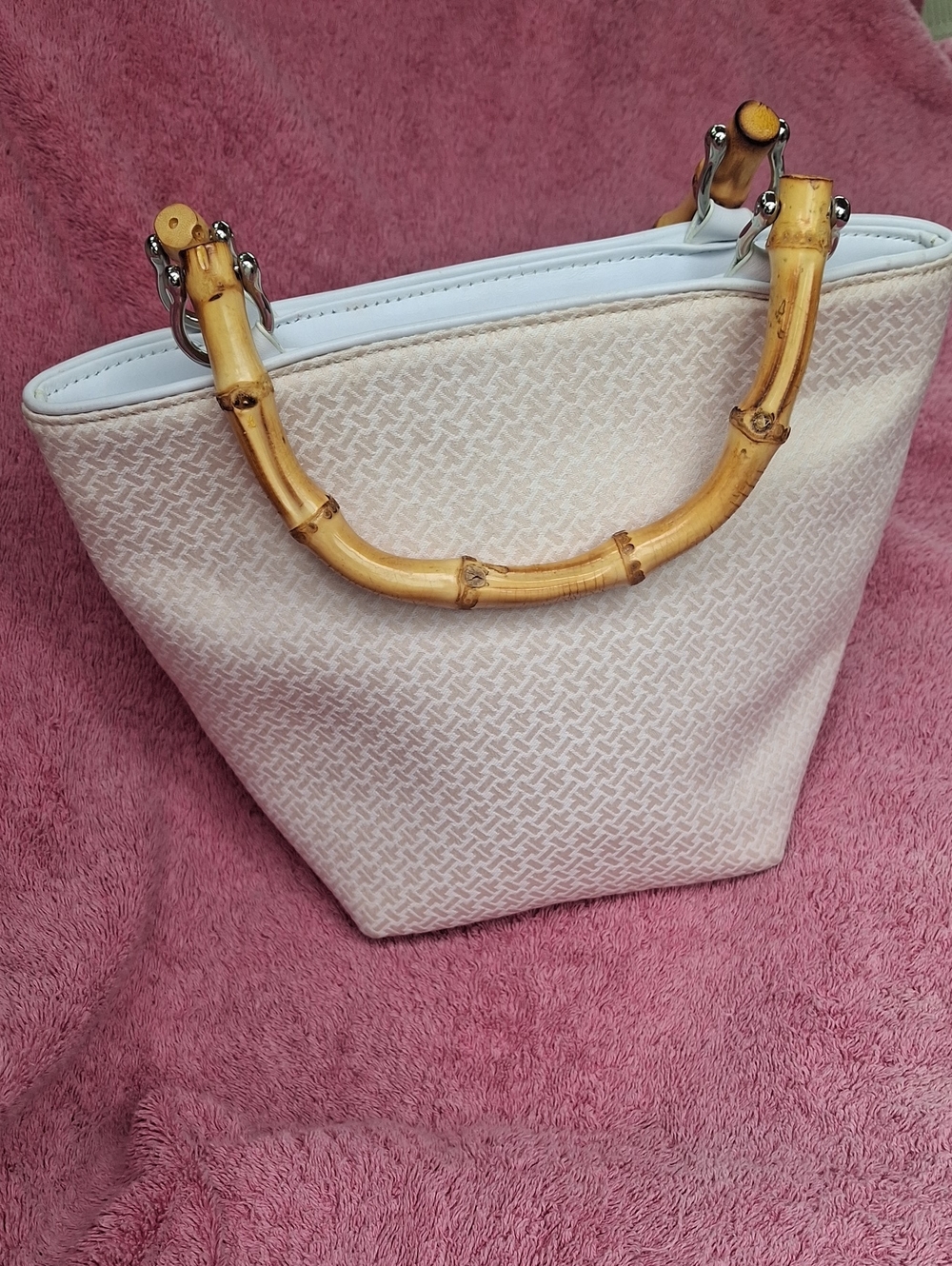 Talbots White Leather Trim Purse with Bamboo-Style Handles